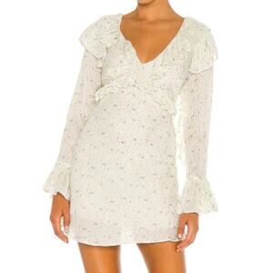 Free People Dress Womens 4 White Green Sweetest Thing Ruffle Floral Mini